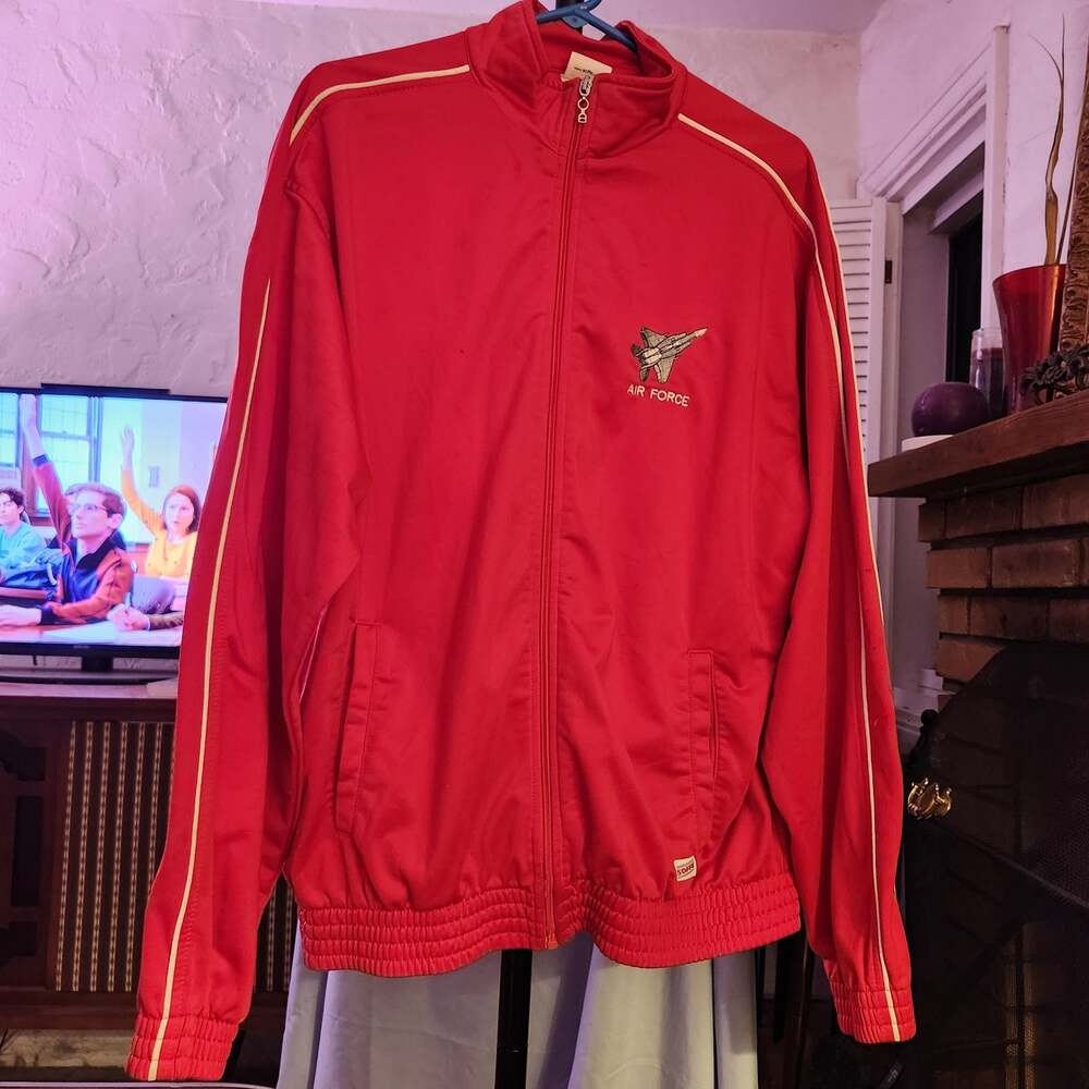 Vintage Soffe Red US Air Force Fighter Jet Embroidered Full Zip Track Jacket L